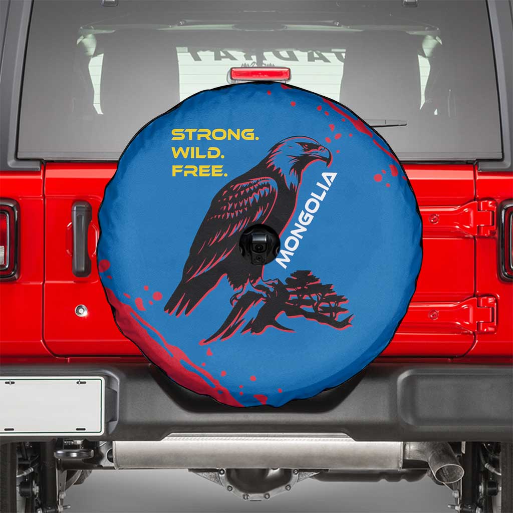 Mongolia Spare Tire Cover with Eagle Strong Wild Free Red Blue Brush Spirit