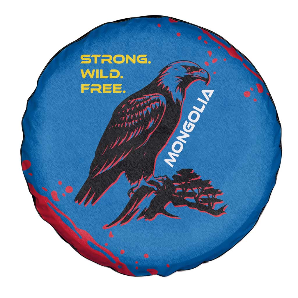 Mongolia Spare Tire Cover with Eagle Strong Wild Free Red Blue Brush Spirit