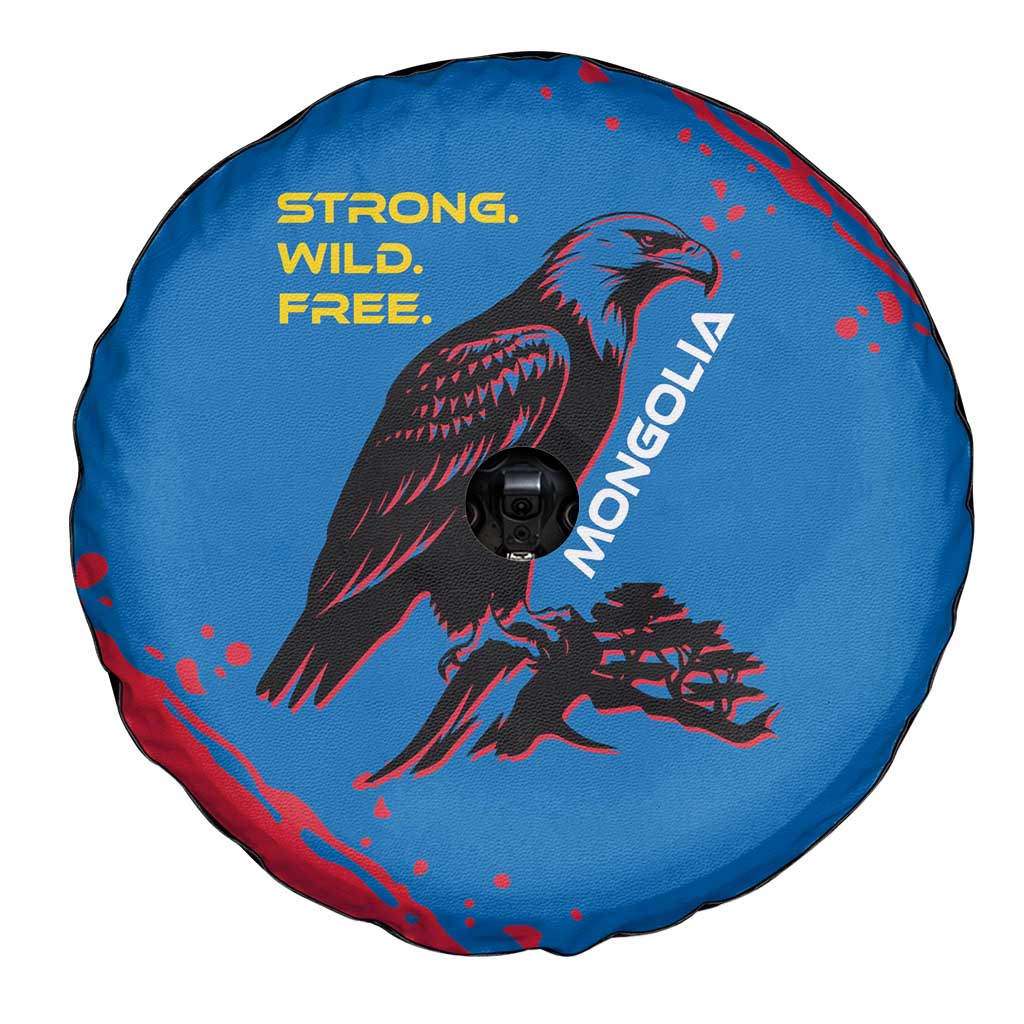 Mongolia Spare Tire Cover with Eagle Strong Wild Free Red Blue Brush Spirit
