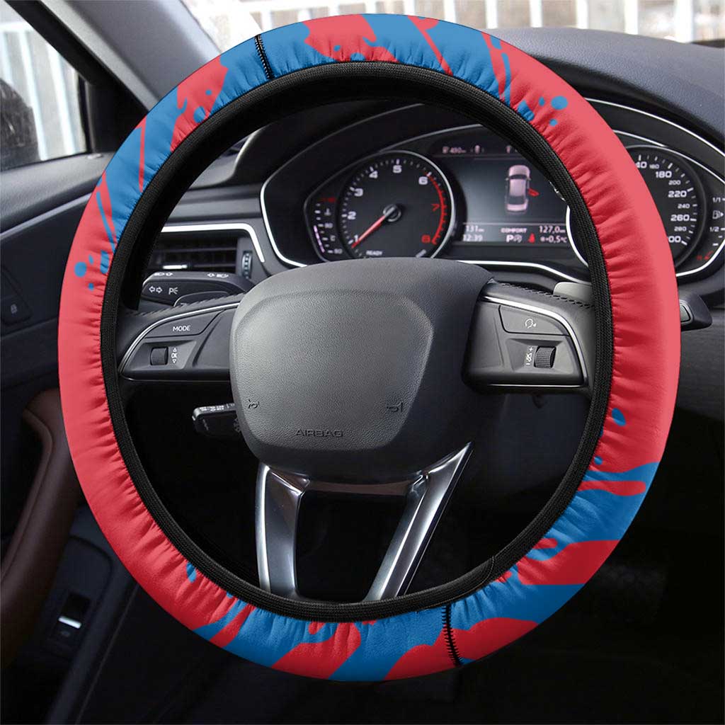 Mongolia Steering Wheel Cover with Eagle Strong Wild Free Red Blue Brush Spirit