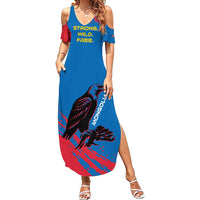 Mongolia Summer Maxi Dress with Eagle Strong Wild Free Red Blue Brush Spirit