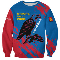 Mongolia Sweatshirt with Eagle Strong Wild Free Red Blue Brush Spirit