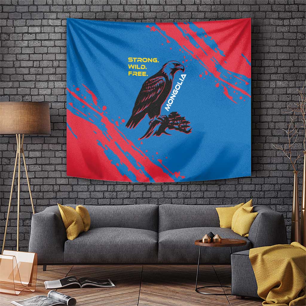 Mongolia Tapestry with Eagle Strong Wild Free Red Blue Brush Spirit