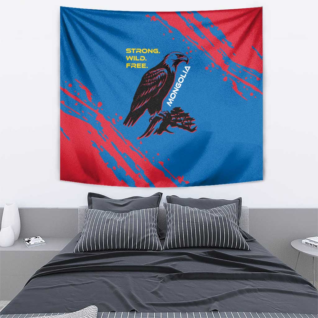 Mongolia Tapestry with Eagle Strong Wild Free Red Blue Brush Spirit