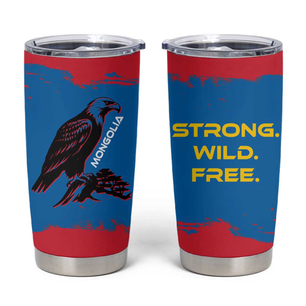 Mongolia Tumbler Cup with Eagle Strong Wild Free Red Blue Brush Spirit