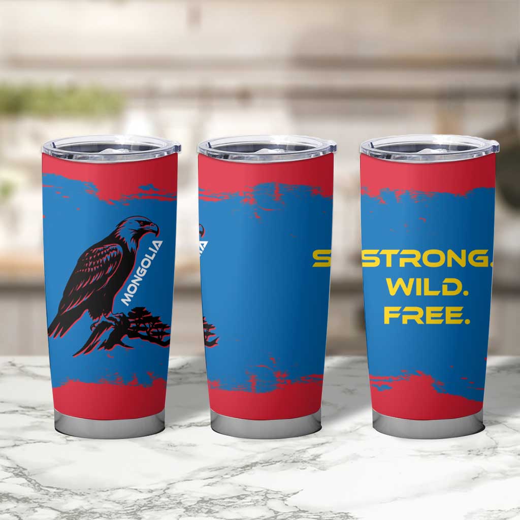 Mongolia Tumbler Cup with Eagle Strong Wild Free Red Blue Brush Spirit
