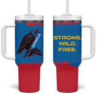 Mongolia Tumbler With Handle with Eagle Strong Wild Free Red Blue Brush Spirit