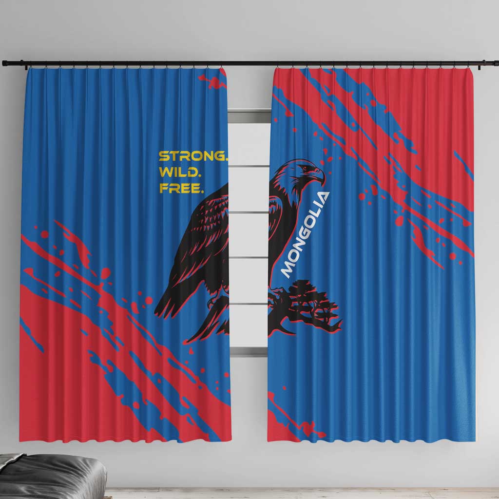 Mongolia Window Curtain with Eagle Strong Wild Free Red Blue Brush Spirit