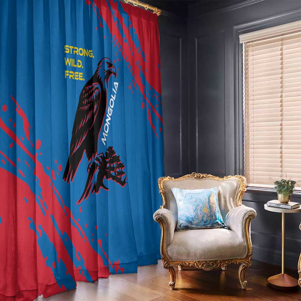 Mongolia Window Curtain with Eagle Strong Wild Free Red Blue Brush Spirit