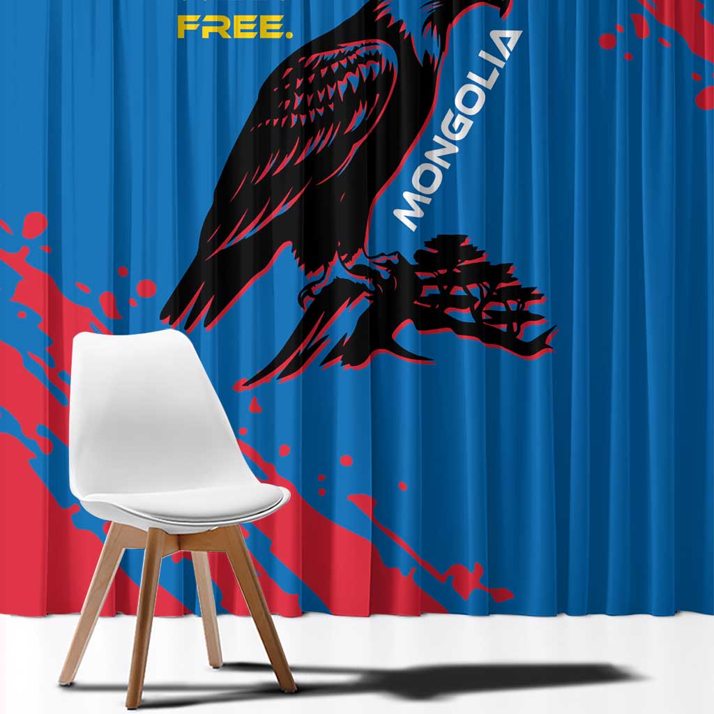 Mongolia Window Curtain with Eagle Strong Wild Free Red Blue Brush Spirit