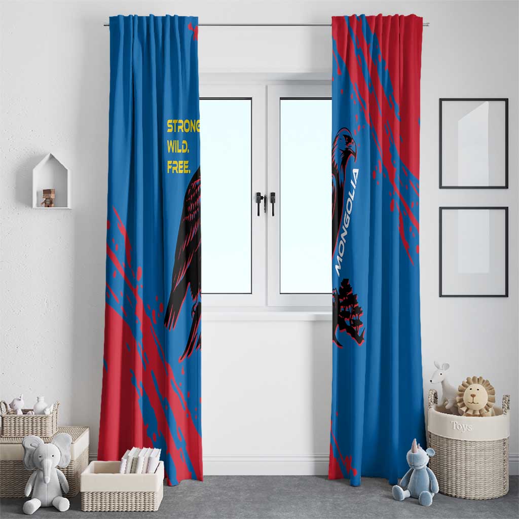 Mongolia Window Curtain with Eagle Strong Wild Free Red Blue Brush Spirit