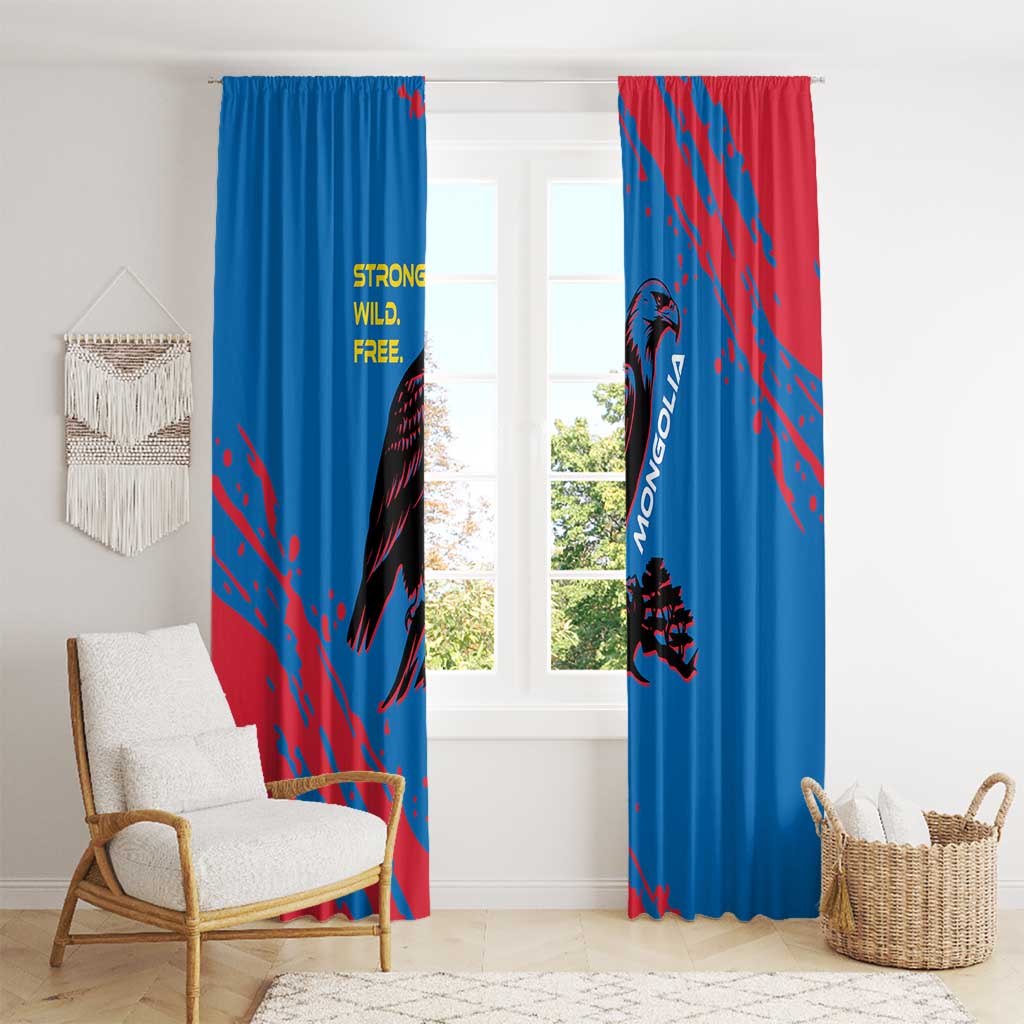 Mongolia Window Curtain with Eagle Strong Wild Free Red Blue Brush Spirit