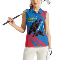 Mongolia Women Sleeveless Polo Shirt with Eagle Strong Wild Free Red Blue Brush Spirit