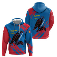 Mongolia Zip Hoodie with Eagle Strong Wild Free Red Blue Brush Spirit
