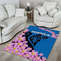 Mongolia Area Rug with Floral Wolf Pink Blossom Blue Sky Spirit