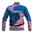 Mongolia Baseball Jacket with Floral Wolf Pink Blossom Blue Sky Spirit