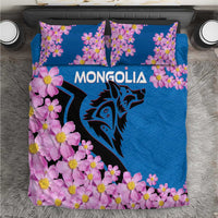 Mongolia Bedding Set with Floral Wolf Pink Blossom Blue Sky Spirit