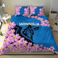 Mongolia Bedding Set with Floral Wolf Pink Blossom Blue Sky Spirit