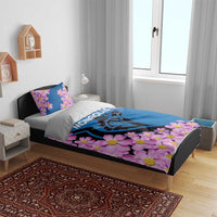 Mongolia Bedding Set with Floral Wolf Pink Blossom Blue Sky Spirit