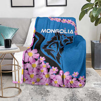 Mongolia Blanket with Floral Wolf Pink Blossom Blue Sky Spirit