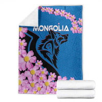 Mongolia Blanket with Floral Wolf Pink Blossom Blue Sky Spirit
