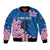 Mongolia Bomber Jacket with Floral Wolf Pink Blossom Blue Sky Spirit