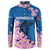 Mongolia Button Sweatshirt with Floral Wolf Pink Blossom Blue Sky Spirit