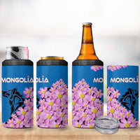 Mongolia 4 in 1 Can Cooler Tumbler with Floral Wolf Pink Blossom Blue Sky Spirit