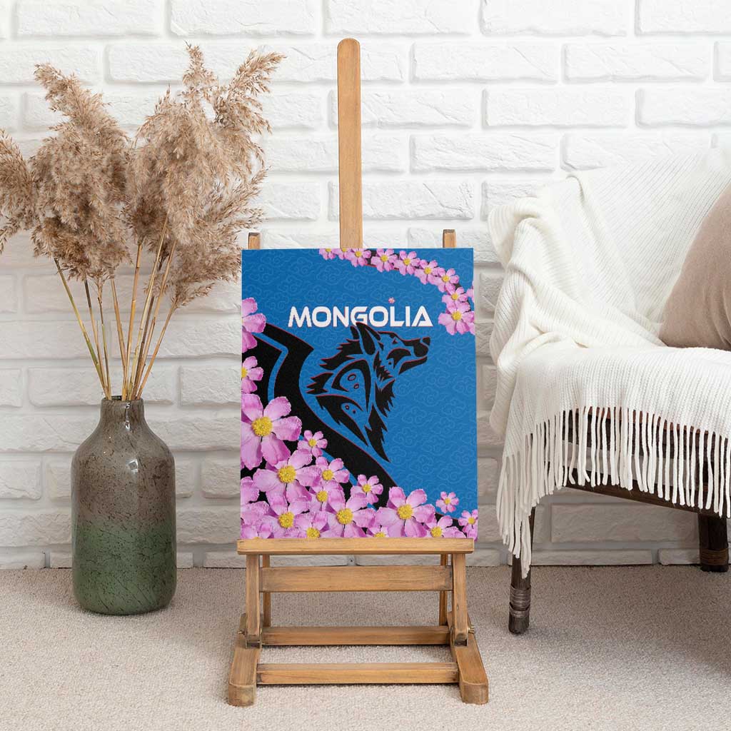 Mongolia Canvas Wall Art with Floral Wolf Pink Blossom Blue Sky Spirit