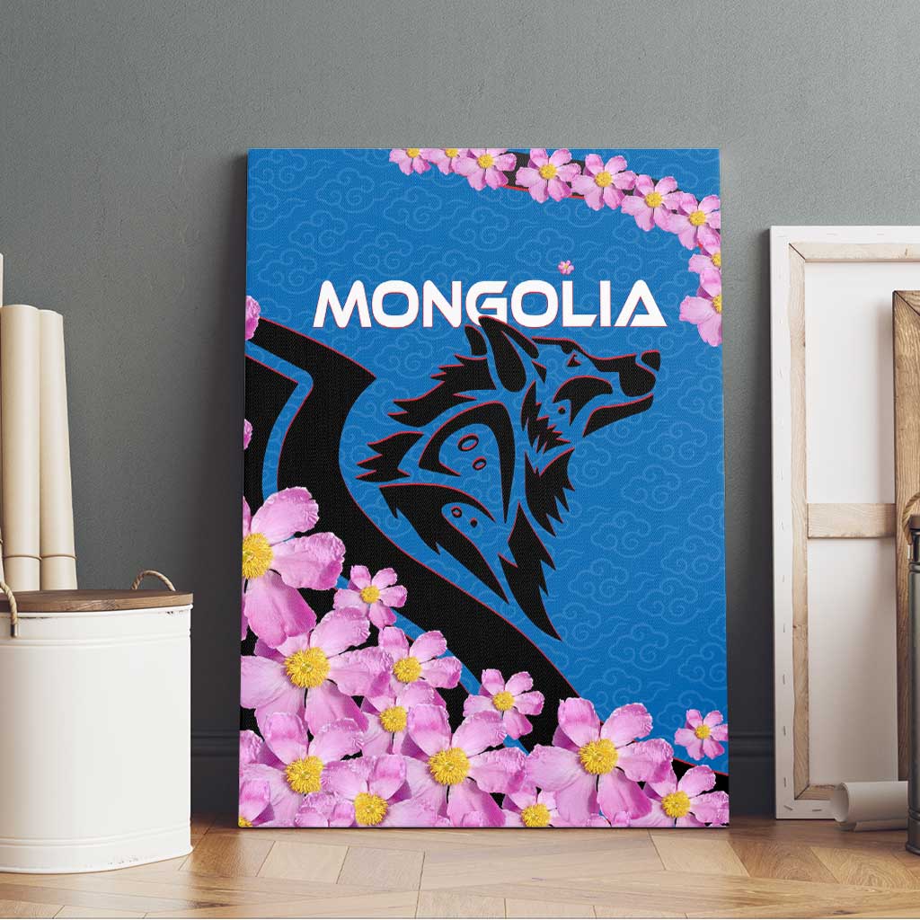 Mongolia Canvas Wall Art with Floral Wolf Pink Blossom Blue Sky Spirit