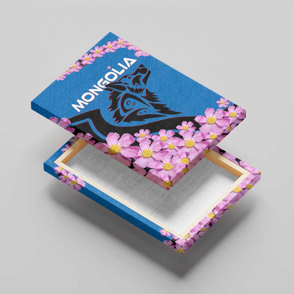 Mongolia Canvas Wall Art with Floral Wolf Pink Blossom Blue Sky Spirit
