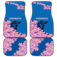 Mongolia Car Mats with Floral Wolf Pink Blossom Blue Sky Spirit