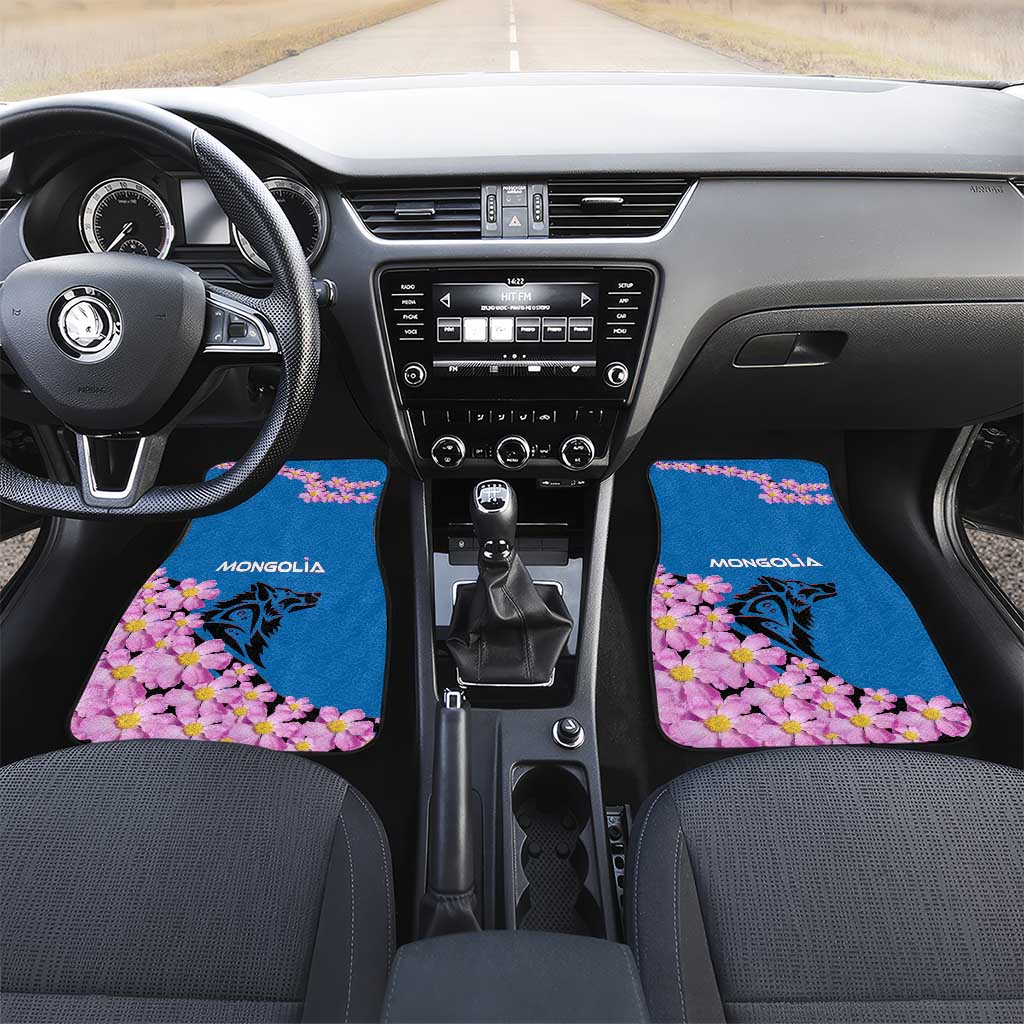 Mongolia Car Mats with Floral Wolf Pink Blossom Blue Sky Spirit