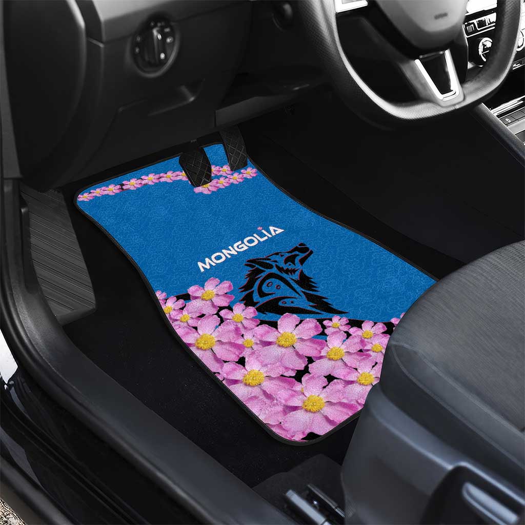 Mongolia Car Mats with Floral Wolf Pink Blossom Blue Sky Spirit
