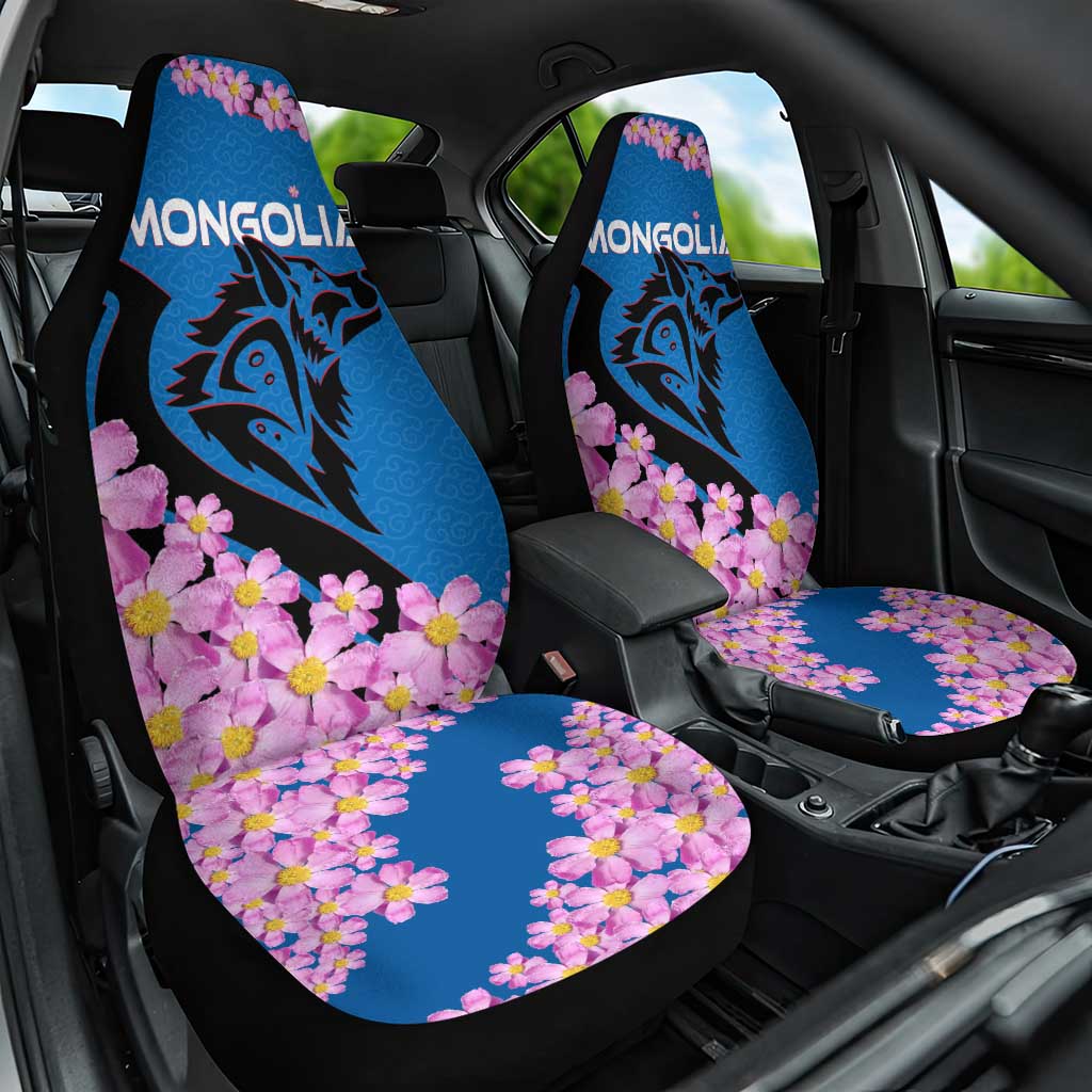 Mongolia Car Seat Cover with Floral Wolf Pink Blossom Blue Sky Spirit
