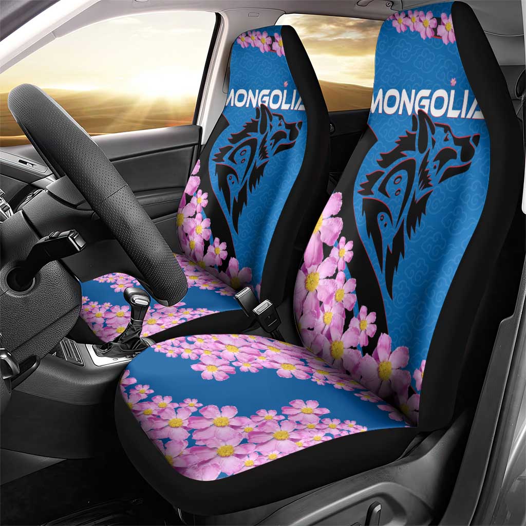 Mongolia Car Seat Cover with Floral Wolf Pink Blossom Blue Sky Spirit