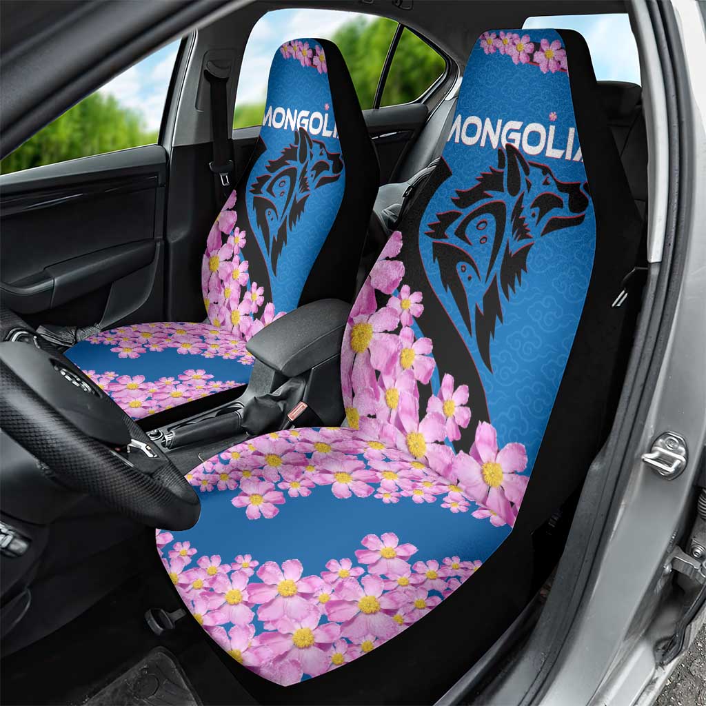 Mongolia Car Seat Cover with Floral Wolf Pink Blossom Blue Sky Spirit
