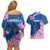 Mongolia Couples Matching Off Shoulder Short Dress and Hawaiian Shirt with Floral Wolf Pink Blossom Blue Sky Spirit