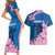 Mongolia Couples Matching Short Sleeve Bodycon Dress and Hawaiian Shirt with Floral Wolf Pink Blossom Blue Sky Spirit