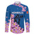 Mongolia Family Matching Long Sleeve Bodycon Dress and Hawaiian Shirt with Floral Wolf Pink Blossom Blue Sky Spirit