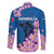 Mongolia Family Matching Long Sleeve Bodycon Dress and Hawaiian Shirt with Floral Wolf Pink Blossom Blue Sky Spirit