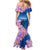 Mongolia Family Matching Mermaid Dress and Hawaiian Shirt with Floral Wolf Pink Blossom Blue Sky Spirit