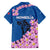 Mongolia Family Matching Short Sleeve Bodycon Dress and Hawaiian Shirt with Floral Wolf Pink Blossom Blue Sky Spirit