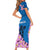 Mongolia Family Matching Short Sleeve Bodycon Dress and Hawaiian Shirt with Floral Wolf Pink Blossom Blue Sky Spirit