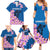 Mongolia Family Matching Summer Maxi Dress and Hawaiian Shirt with Floral Wolf Pink Blossom Blue Sky Spirit