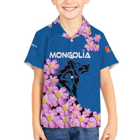 Mongolia Family Matching Summer Maxi Dress and Hawaiian Shirt with Floral Wolf Pink Blossom Blue Sky Spirit