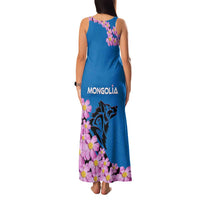Mongolia Family Matching Tank Maxi Dress and Hawaiian Shirt with Floral Wolf Pink Blossom Blue Sky Spirit