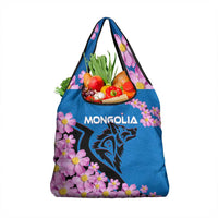 Mongolia Grocery Bag with Floral Wolf Pink Blossom Blue Sky Spirit