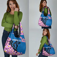 Mongolia Grocery Bag with Floral Wolf Pink Blossom Blue Sky Spirit