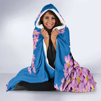 Mongolia Hooded Blanket with Floral Wolf Pink Blossom Blue Sky Spirit